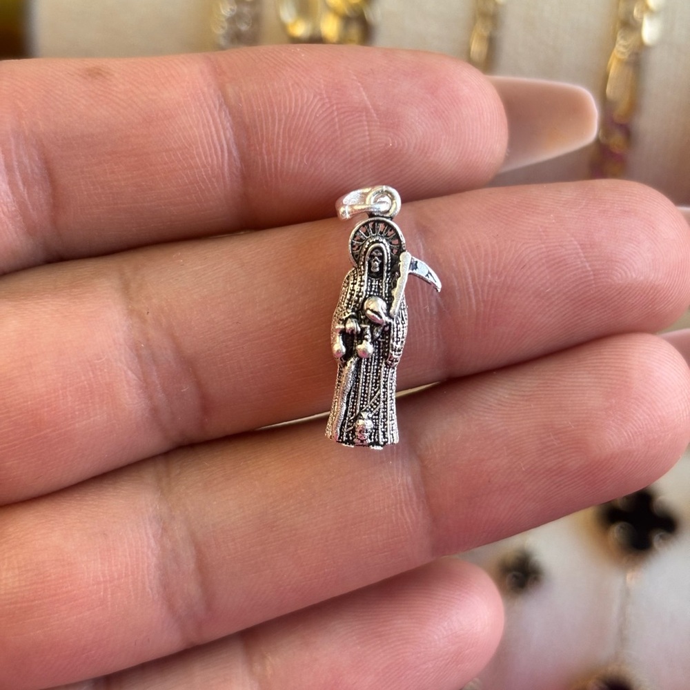 925 Sterling Silver mini Reaper Pendant/Dije de La Santa Muerte Plata 925 unisex